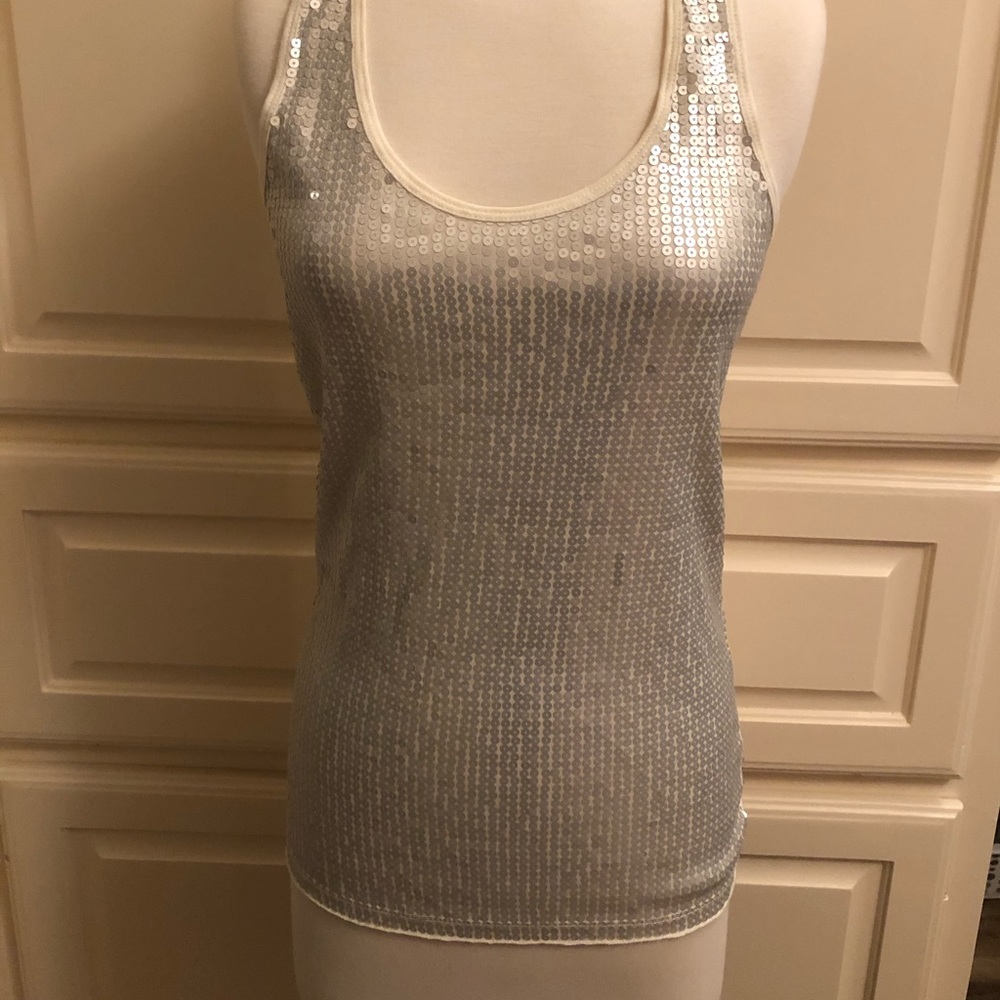 CALVIN KLEIN Silver Sequin Tank Top- XS